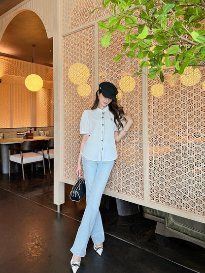 25Ss Spring and Summer new contrast color black edge embroidered shirt