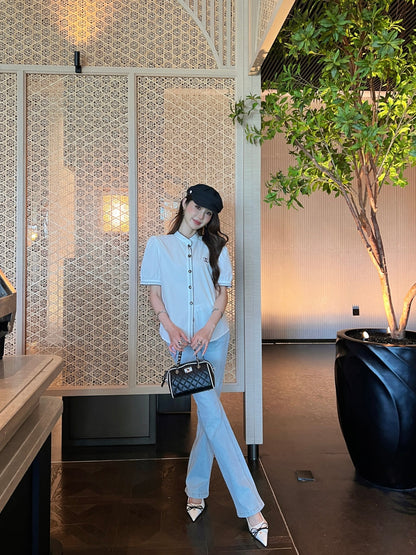 25Ss Spring and Summer new contrast color black edge embroidered shirt