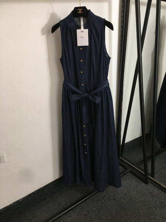 25 Summer new style lace waist stand collar sleeveless vest dress denim skirt