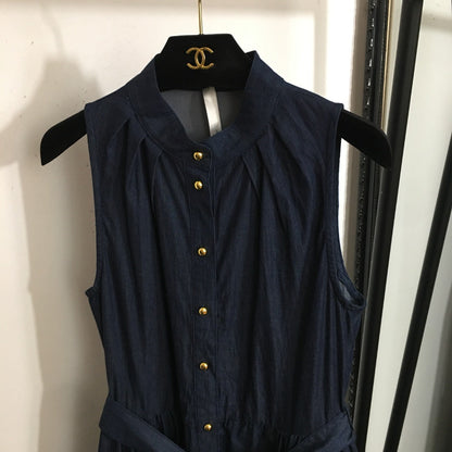 25 Summer new style lace waist stand collar sleeveless vest dress denim skirt
