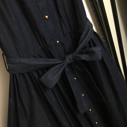 25 Summer new style lace waist stand collar sleeveless vest dress denim skirt