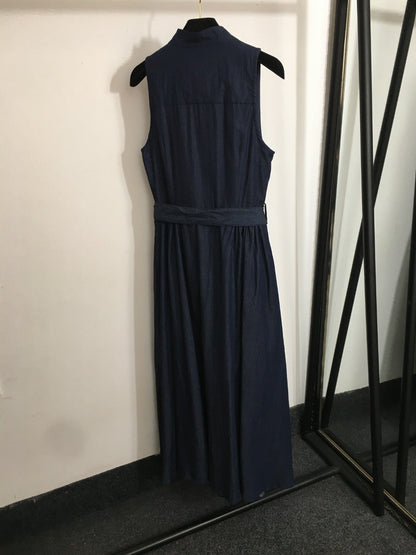 25 Summer new style lace waist stand collar sleeveless vest dress denim skirt