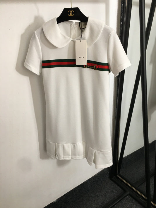 25 Summer new striped ribbon stitching doll collar short-sleeved dress