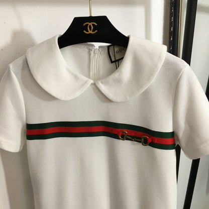 25 Summer new striped ribbon stitching doll collar short-sleeved dress