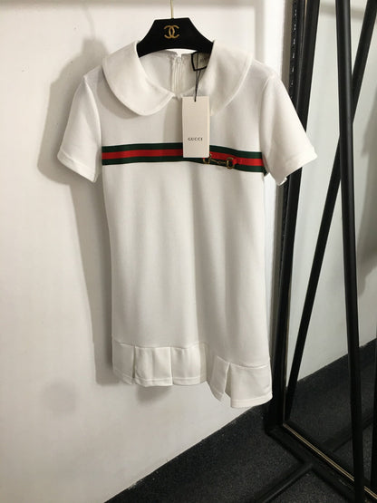 25 Summer new striped ribbon stitching doll collar short-sleeved dress