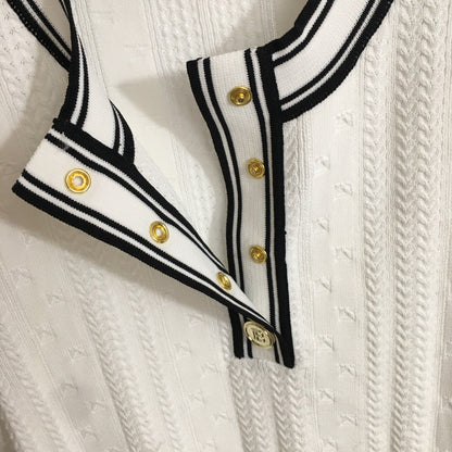 25 Summer new letter button color matching round neck short sleeve knitted sweater top