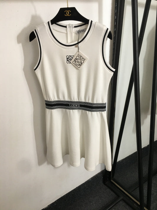 25 Summer new logo embroidered ribbon waist sleeveless vest dress