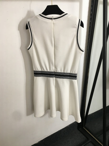 25 Summer new logo embroidered ribbon waist sleeveless vest dress
