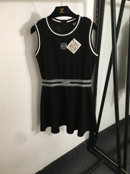 25 Summer new logo embroidered ribbon waist sleeveless vest dress