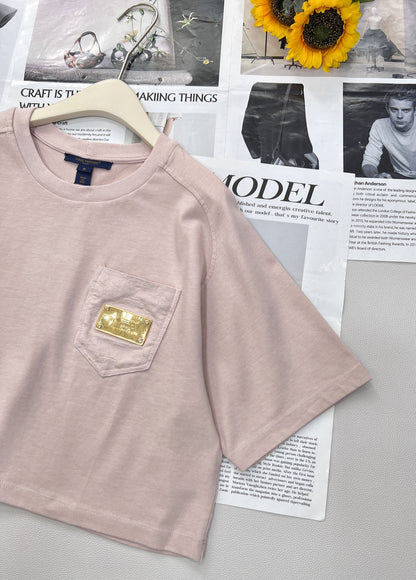 2025 new short pocket metal short-sleeved T-shirt with the same midi skirt