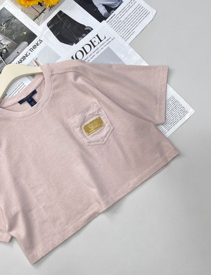 2025 new short pocket metal short-sleeved T-shirt with the same midi skirt