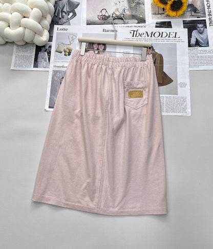 2025 new short pocket metal short-sleeved T-shirt with the same midi skirt