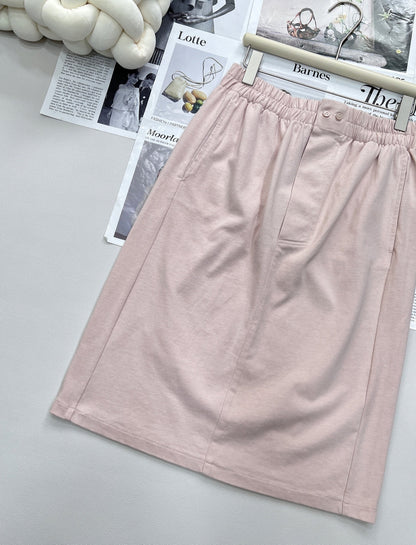 2025 new short pocket metal short-sleeved T-shirt with the same midi skirt