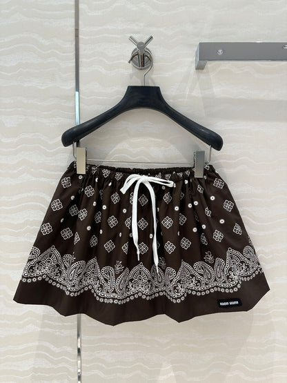 25ss Vacation style, elastic waist, short skirt