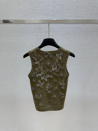 25ss Heavy industry nail bead rhinestone knitted vest