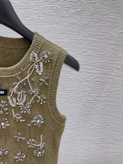 25ss Heavy industry nail bead rhinestone knitted vest