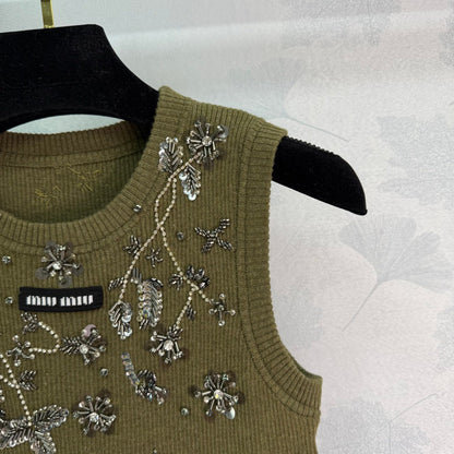 25ss Heavy industry nail bead rhinestone knitted vest