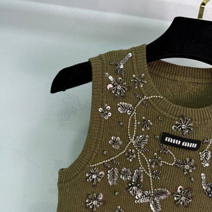 25ss Heavy industry nail bead rhinestone knitted vest