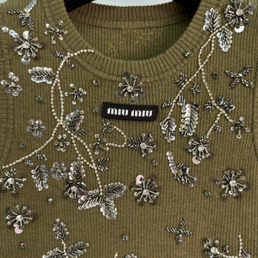 25ss Heavy industry nail bead rhinestone knitted vest