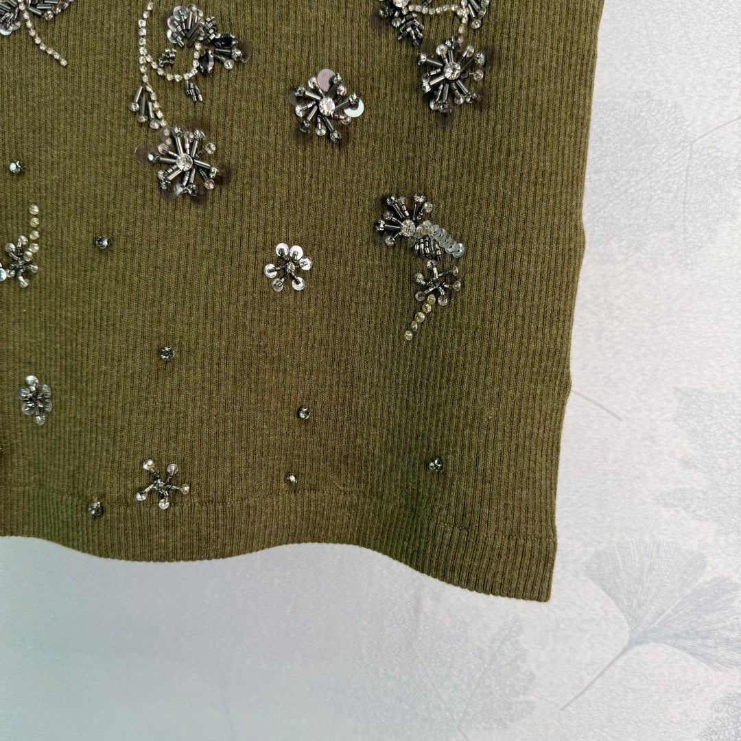 25ss Heavy industry nail bead rhinestone knitted vest