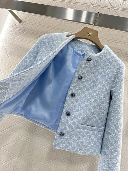 2025 Summer New Jacquard Round Neck Dress Jacket