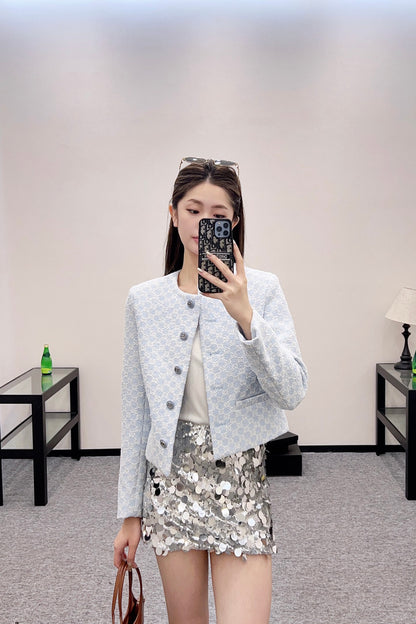 2025 Summer New Jacquard Round Neck Dress Jacket