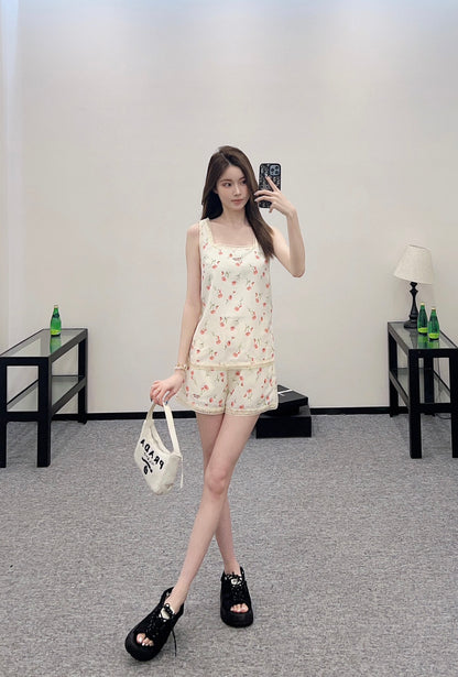 2025 Summer New Floral Vest Shorts Set
