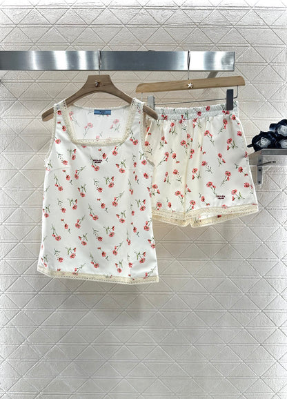 2025 Summer New Floral Vest Shorts Set