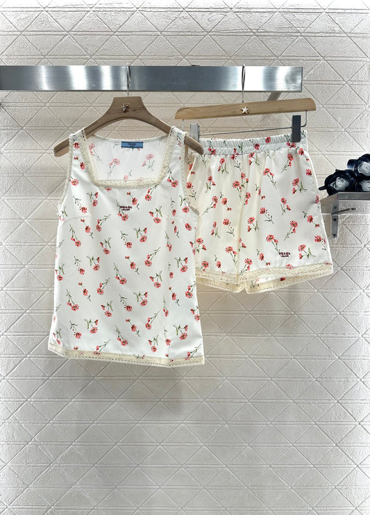 2025 Summer New Floral Vest Shorts Set