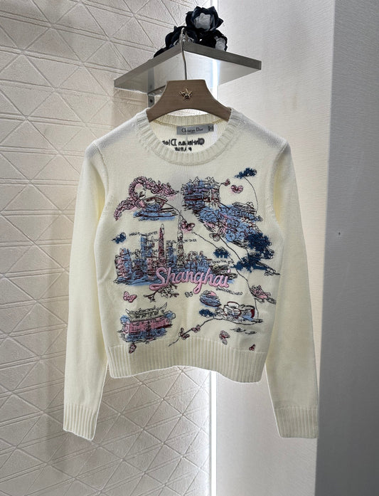 2025 Summer New Cityscape Embroidered Pullover Sweater
