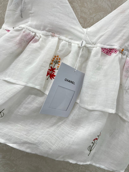 25 Summer new white color thread embroidery retro pure desire camisole