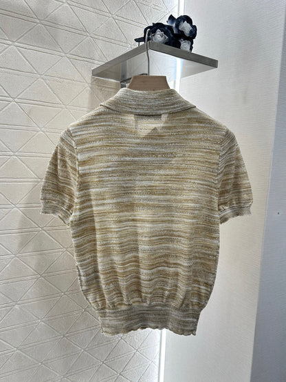 2025 Summer New Half-open Lapel Knitted Short Sleeves