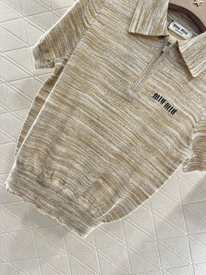 2025 Summer New Half-open Lapel Knitted Short Sleeves