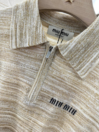 2025 Summer New Half-open Lapel Knitted Short Sleeves