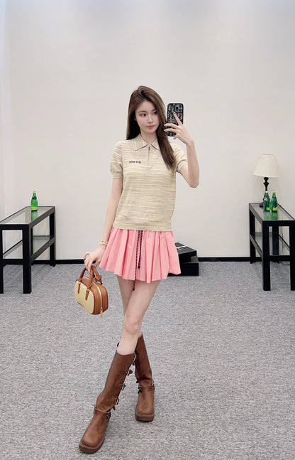 2025 Summer New Half-open Lapel Knitted Short Sleeves