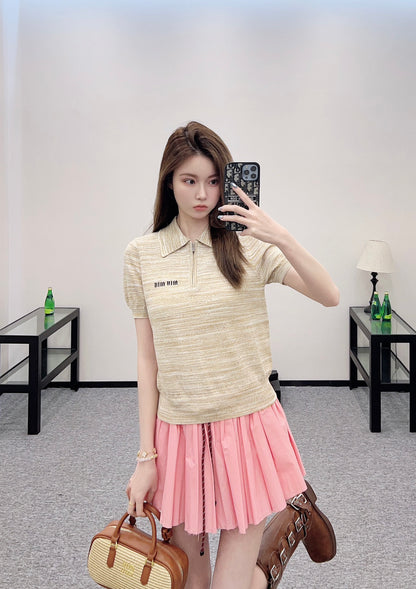 2025 Summer New Half-open Lapel Knitted Short Sleeves
