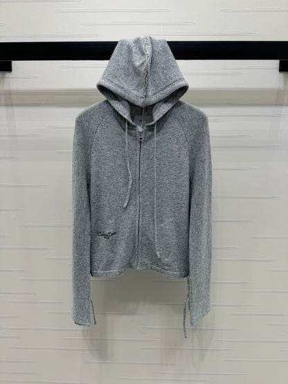 2025 Early Autumn New Hooded Long Sleeve Zipper Cardigan