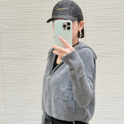 2025 Early Autumn New Hooded Long Sleeve Zipper Cardigan