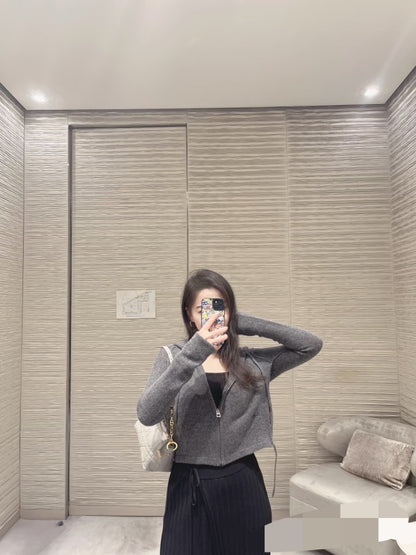 2025 Early Autumn New Hooded Long Sleeve Zipper Cardigan