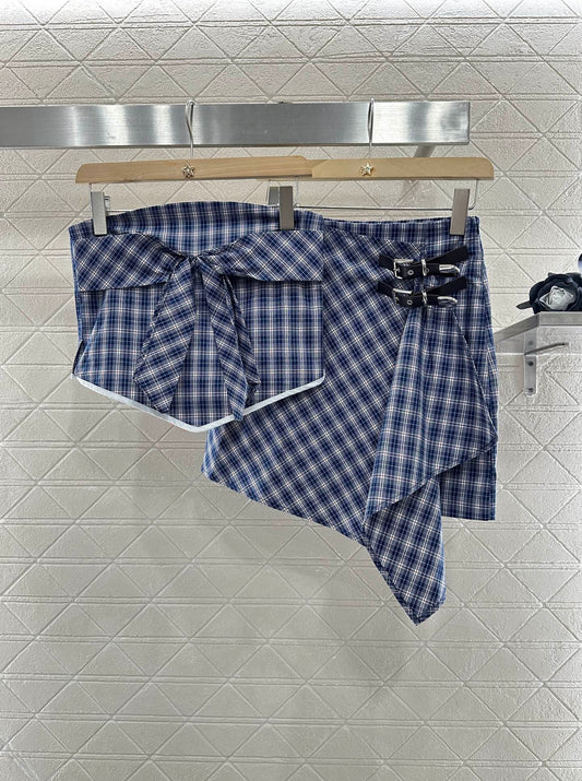 2025 Summer New Plaid Tube Top Miniskirt Set