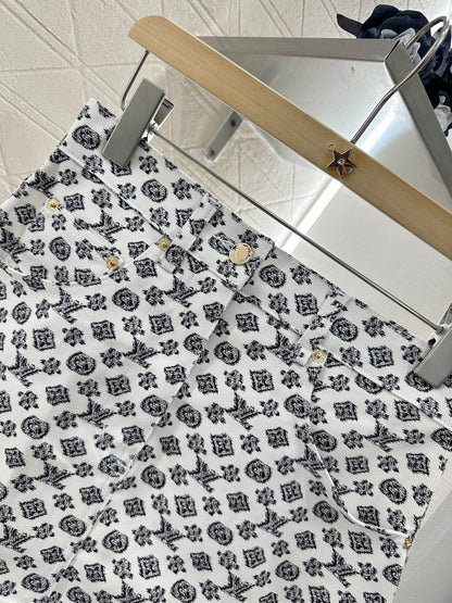 2025 Summer New Printed Denim Jacket Coat Short Skirt Suit