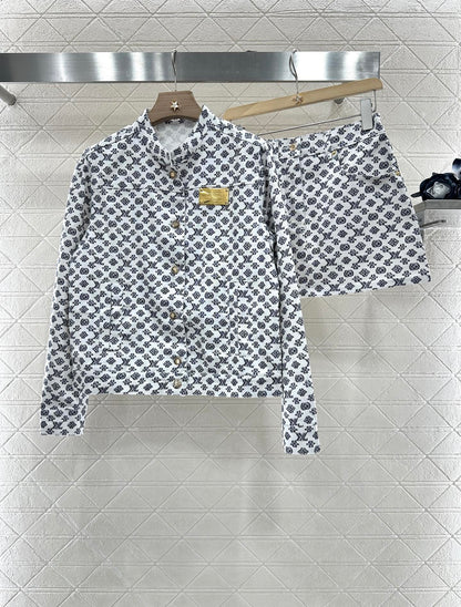 2025 Summer New Printed Denim Jacket Coat Short Skirt Suit