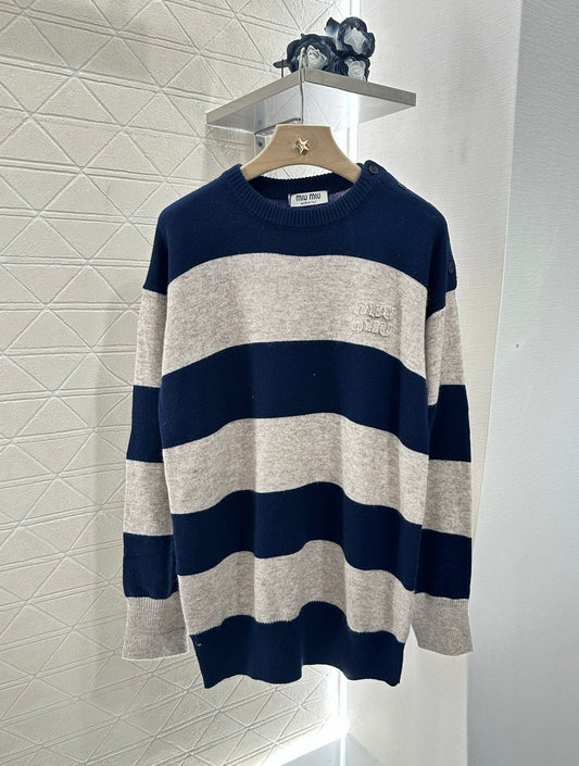 2025 Summer New Arrival Letter Striped Round Neck Sweater