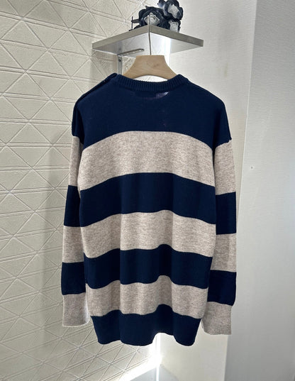 2025 Summer New Arrival Letter Striped Round Neck Sweater
