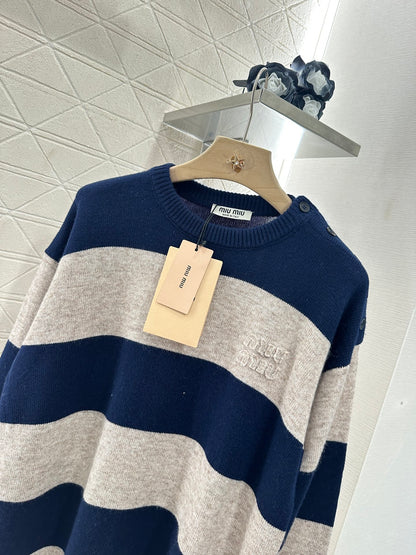 2025 Summer New Arrival Letter Striped Round Neck Sweater