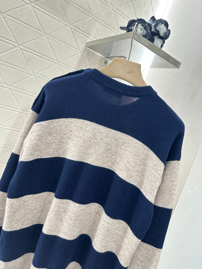 2025 Summer New Arrival Letter Striped Round Neck Sweater