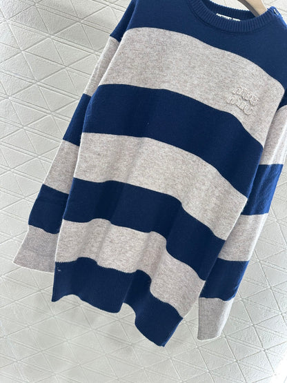 2025 Summer New Arrival Letter Striped Round Neck Sweater