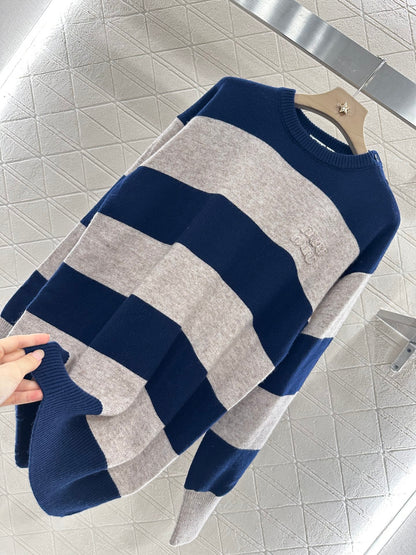 2025 Summer New Arrival Letter Striped Round Neck Sweater