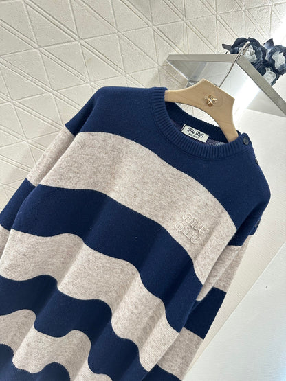 2025 Summer New Arrival Letter Striped Round Neck Sweater