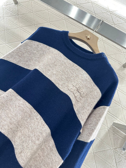 2025 Summer New Arrival Letter Striped Round Neck Sweater